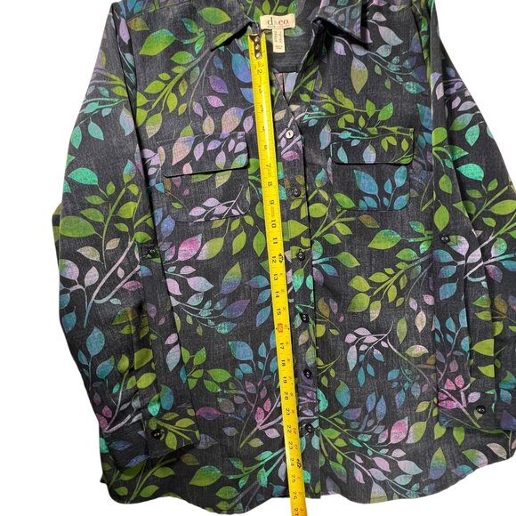 D & Co Button Up Shirt Multicolor Leaf Print Long Sleeve Large Denim Co Roll Tab - Picture 12 of 14
